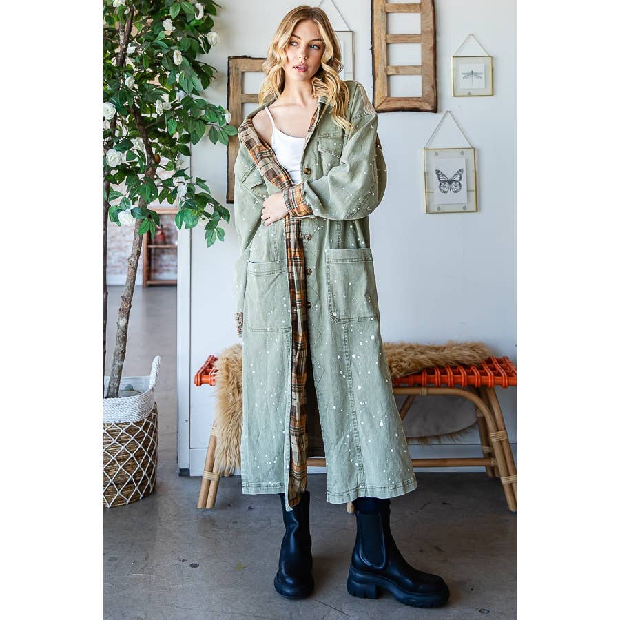 WASHED STUDDED DETAIL PATCHWORK BACK LONG JACKET - UnLaced Boutique