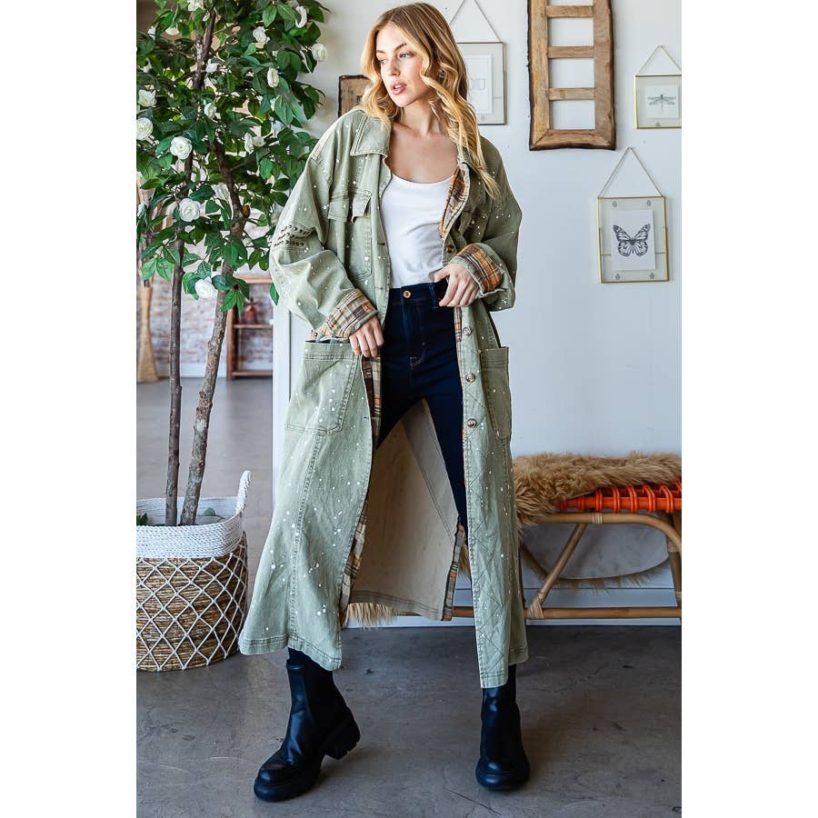 WASHED STUDDED DETAIL PATCHWORK BACK LONG JACKET - UnLaced Boutique