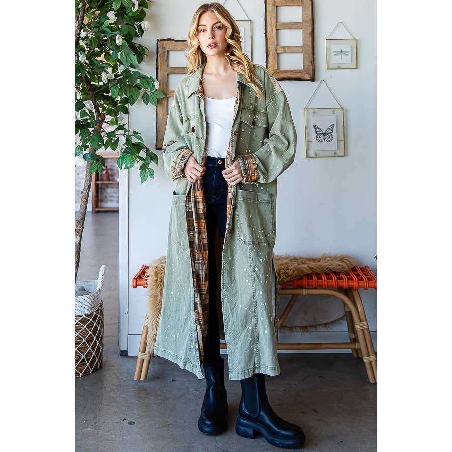 WASHED STUDDED DETAIL PATCHWORK BACK LONG JACKET - UnLaced Boutique