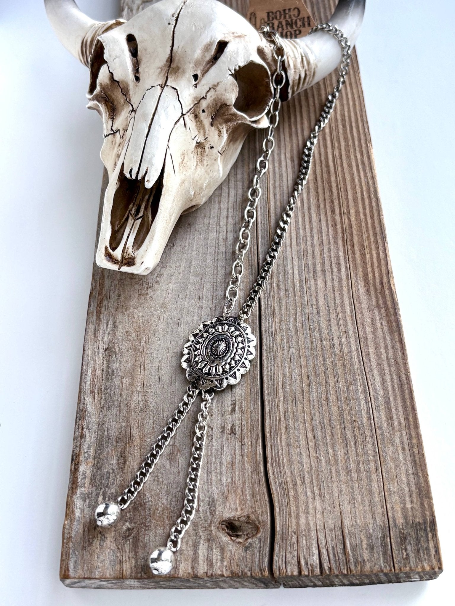 Western Concho Pendant Y Drop Chunky Chain Bolo Necklace - UnLaced Boutique