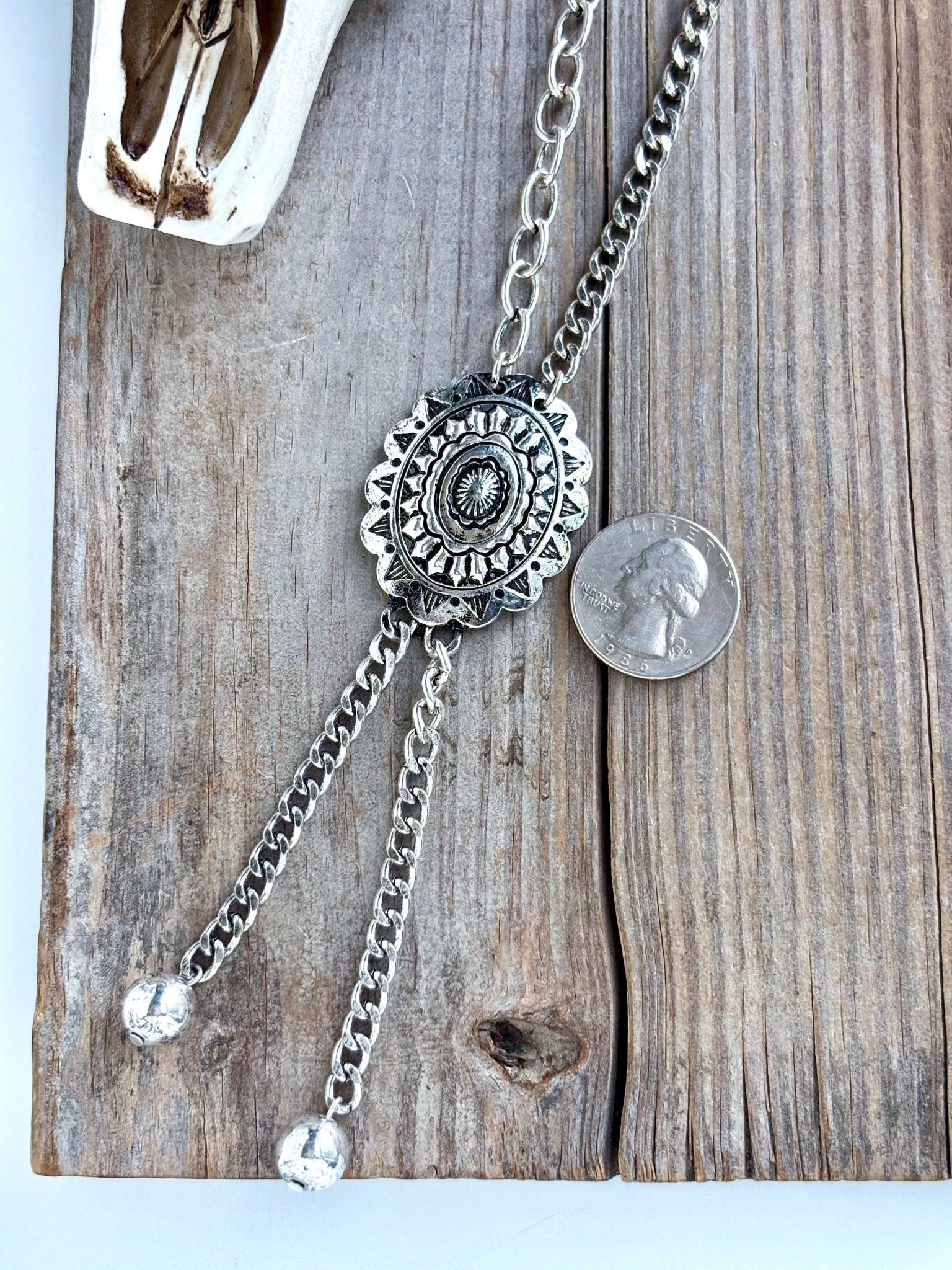 Western Concho Pendant Y Drop Chunky Chain Bolo Necklace - UnLaced Boutique