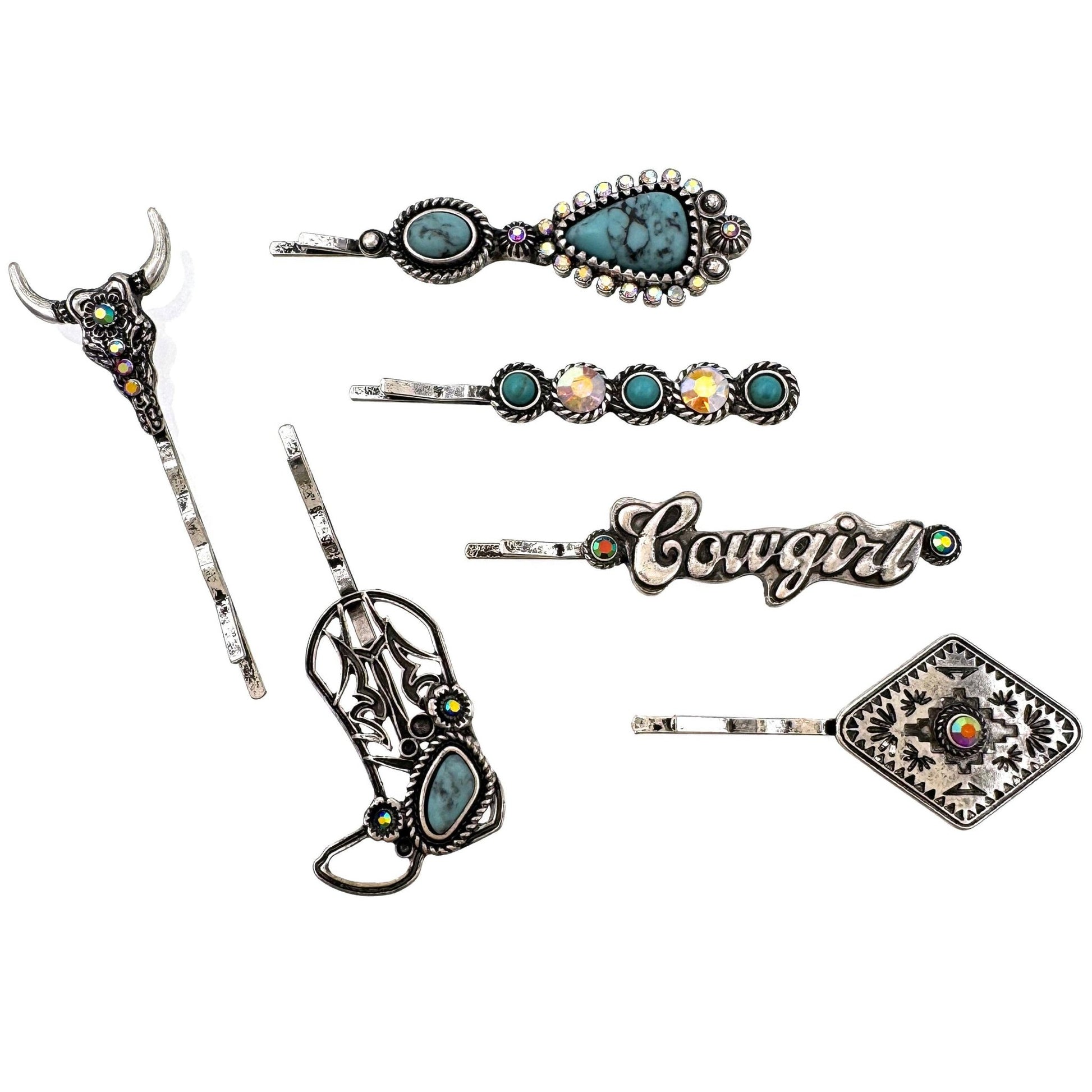 Western Cowgirl Boots Longhorn Turquoise Pins 6 Piece Set - UnLaced Boutique
