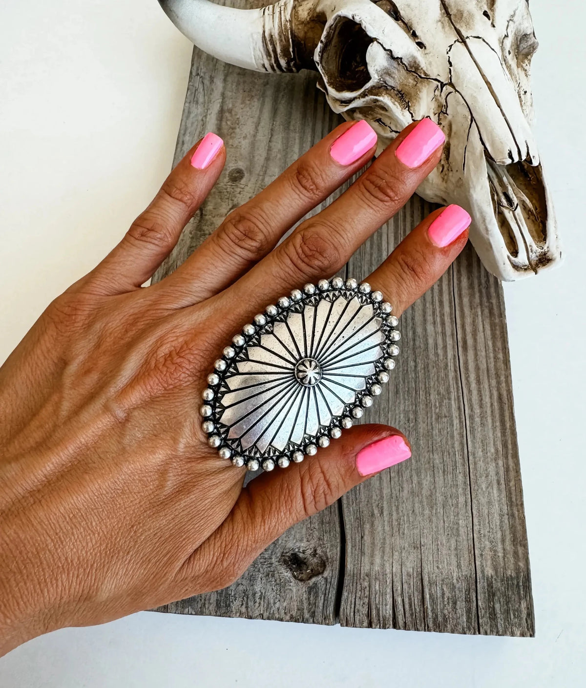 Western Large Concho Stone Cuff Ring  - SILVER - UnLaced Boutique