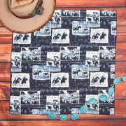 WESTERN RODEO PRINT SQUARE WILD RAG/SCARF 28x28 - Black/Ivory - UnLaced Boutique