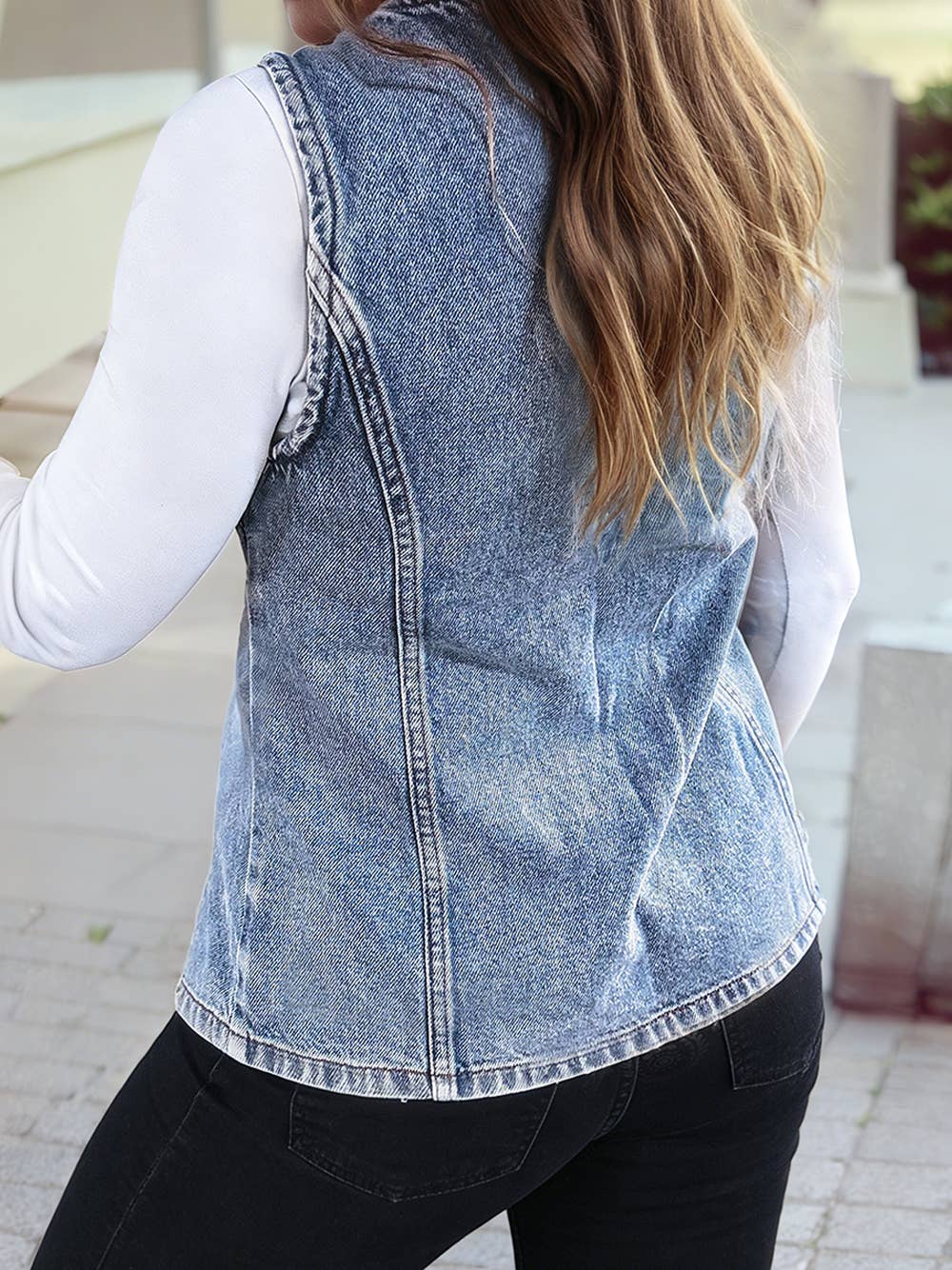 Western Solid Buttoned Front Slit Denim Vest - UnLaced Boutique