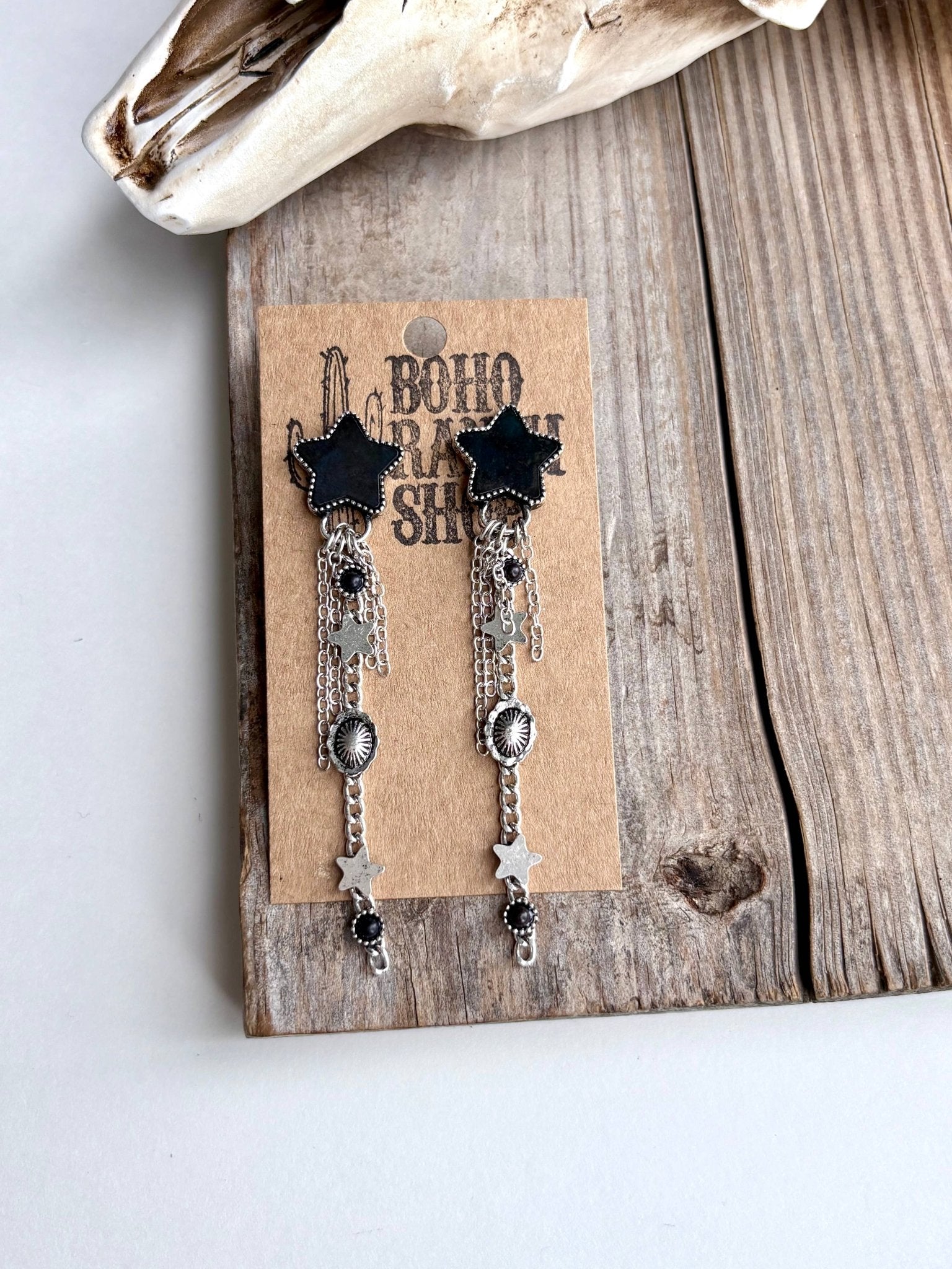 Western Star Stone & Chain Fringe Post Drop Earrings - UnLaced Boutique