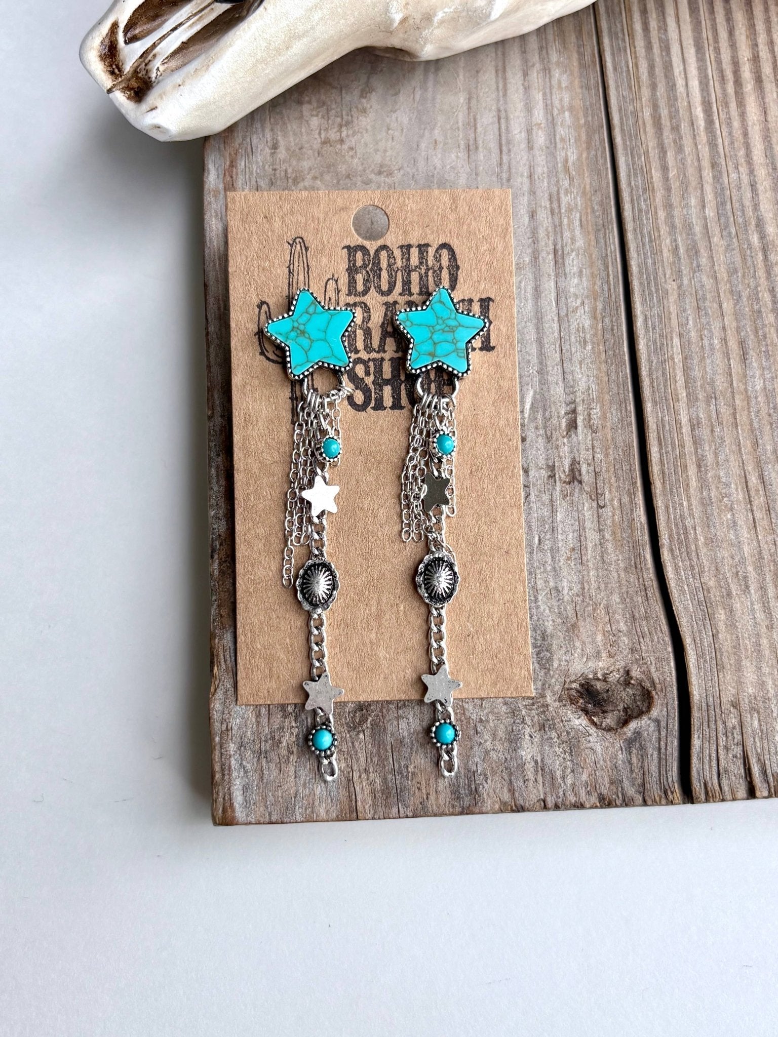 Western Star Stone & Chain Fringe Post Drop Earrings - UnLaced Boutique