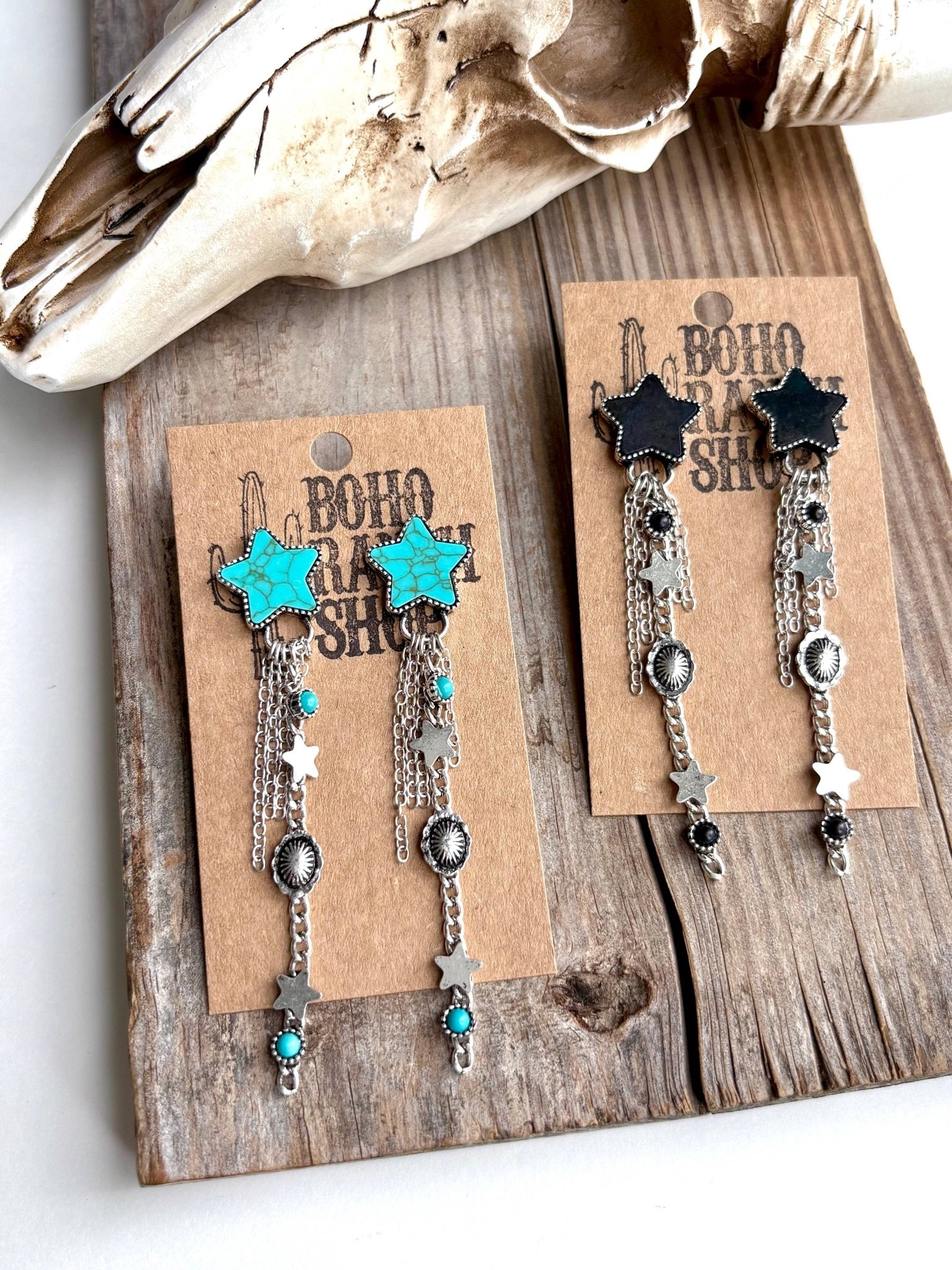 Western Star Stone & Chain Fringe Post Drop Earrings - UnLaced Boutique