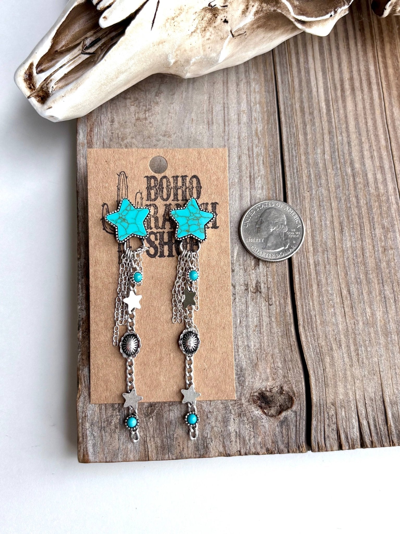 Western Star Stone & Chain Fringe Post Drop Earrings - UnLaced Boutique