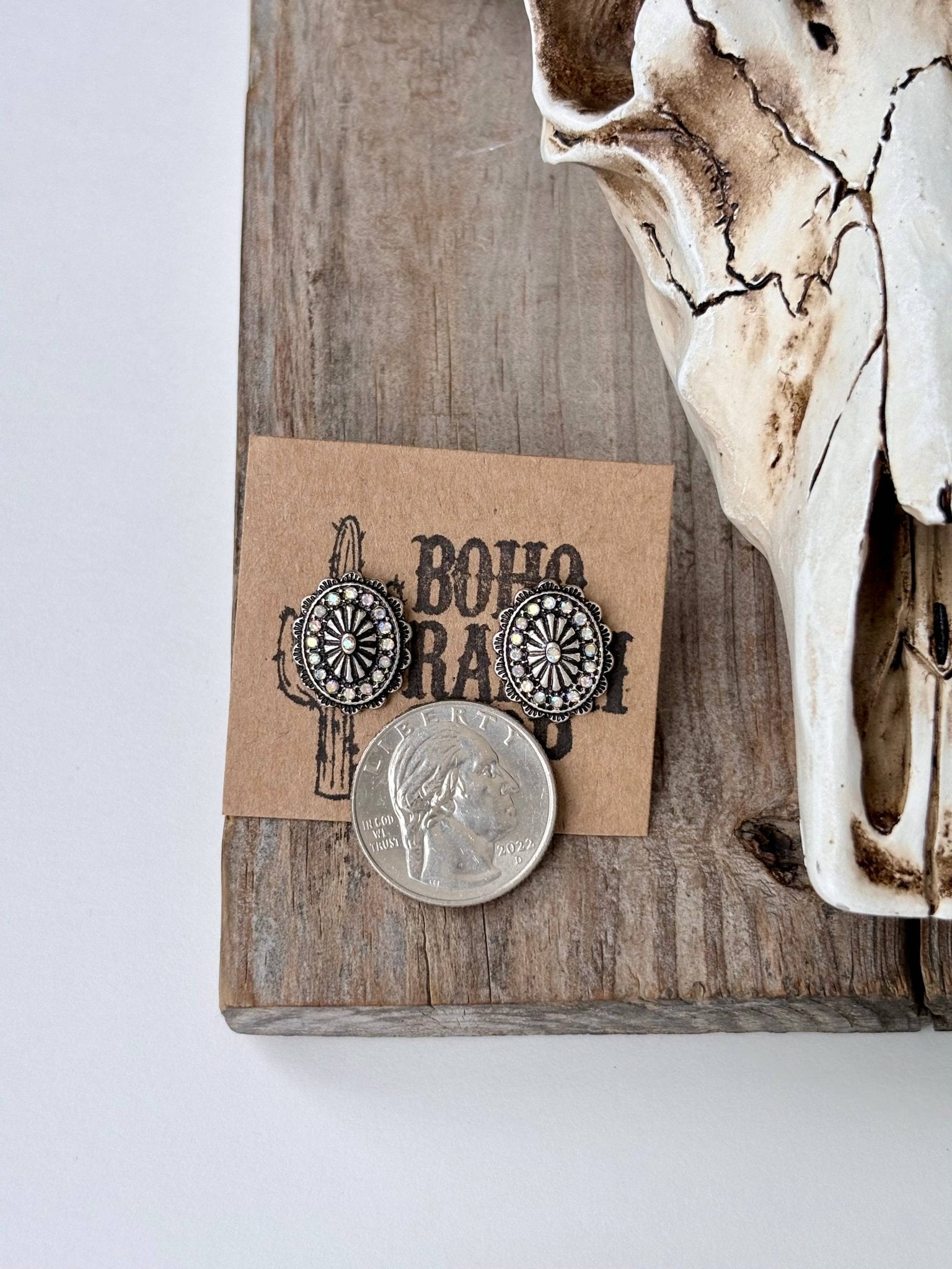 Western Style Rhinestone Concho Stud Earrings - UnLaced Boutique