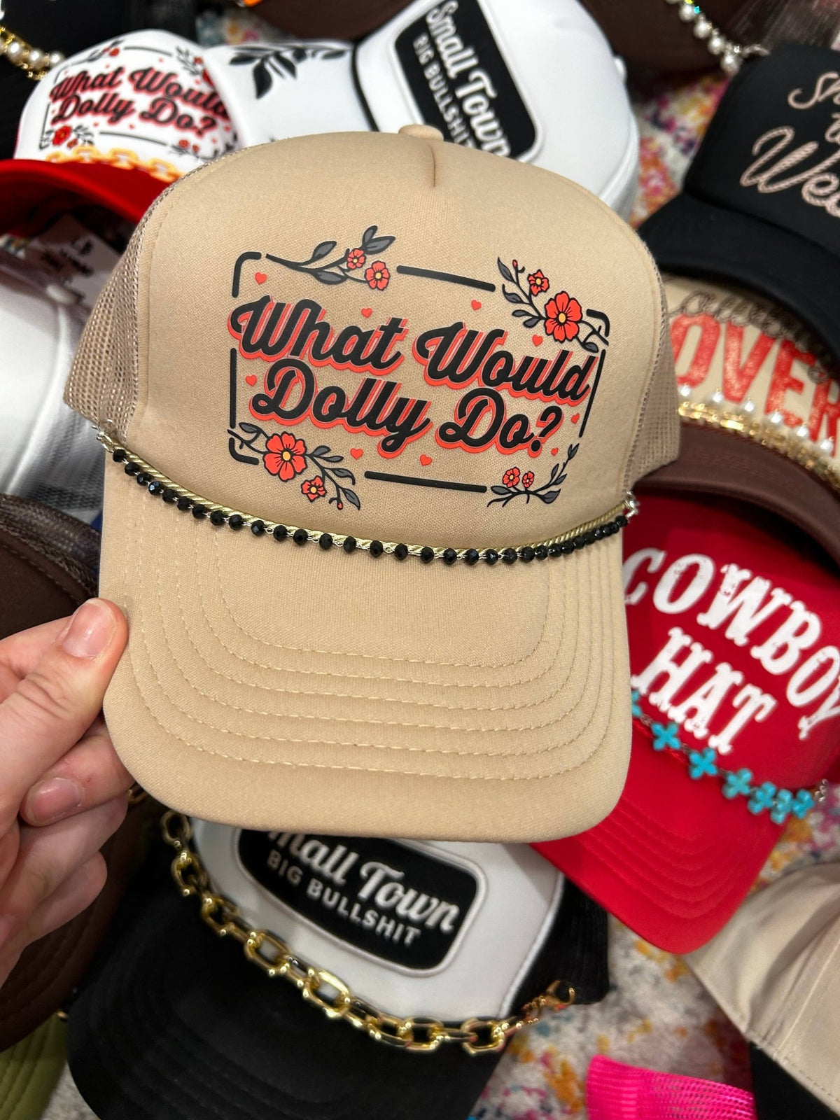 What Would Dolly Do Trucker | Dolly Parton | Western Hats - Khaki Foam - UnLaced Boutique