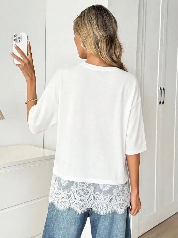 White Lace Trim Soft Lightweight Relaxed Fit Top - UnLaced Boutique