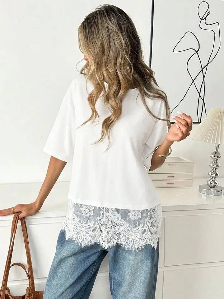 White Lace Trim Soft Lightweight Relaxed Fit Top - UnLaced Boutique