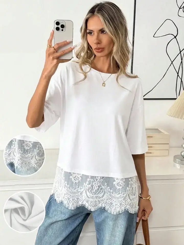 White Lace Trim Soft Lightweight Relaxed Fit Top - UnLaced Boutique