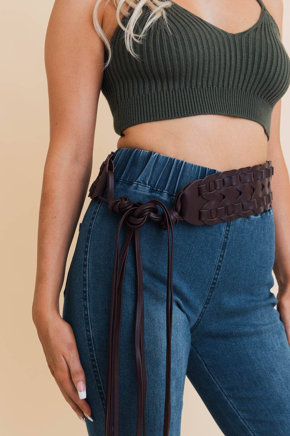 Wide Woven Leather Waist Tie Up Belt - UnLaced Boutique
