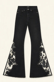 Wild West Studded Bell Bottom Jean Cowhide - UnLaced Boutique
