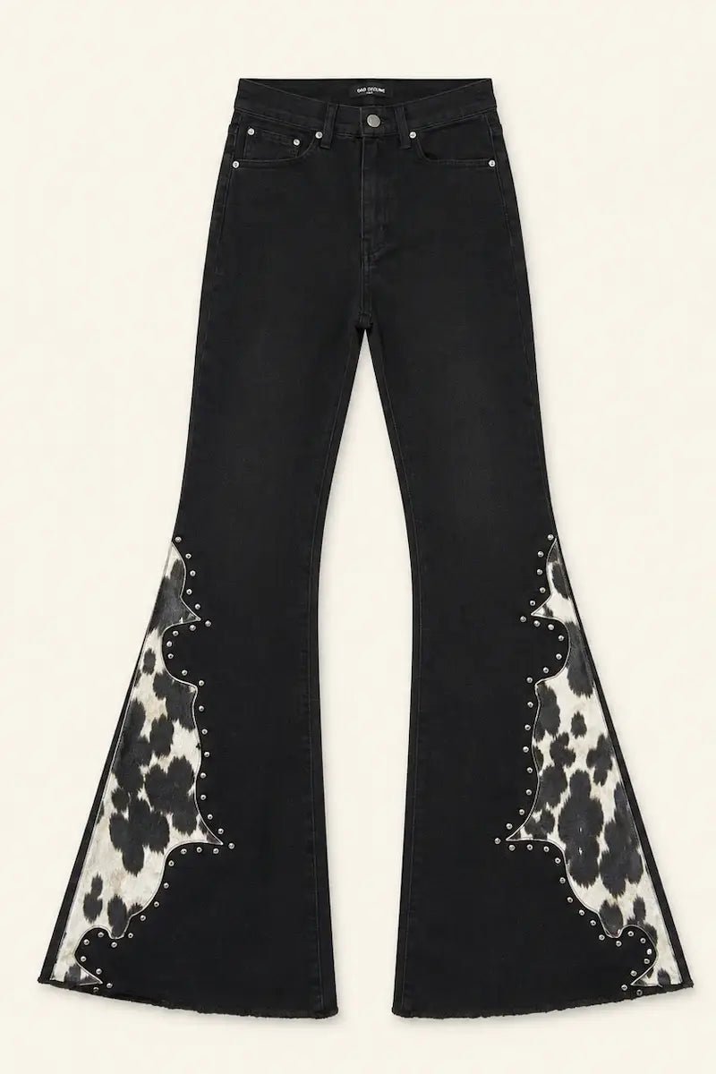 Wild West Studded Bell Bottom Jean Cowhide - UnLaced Boutique