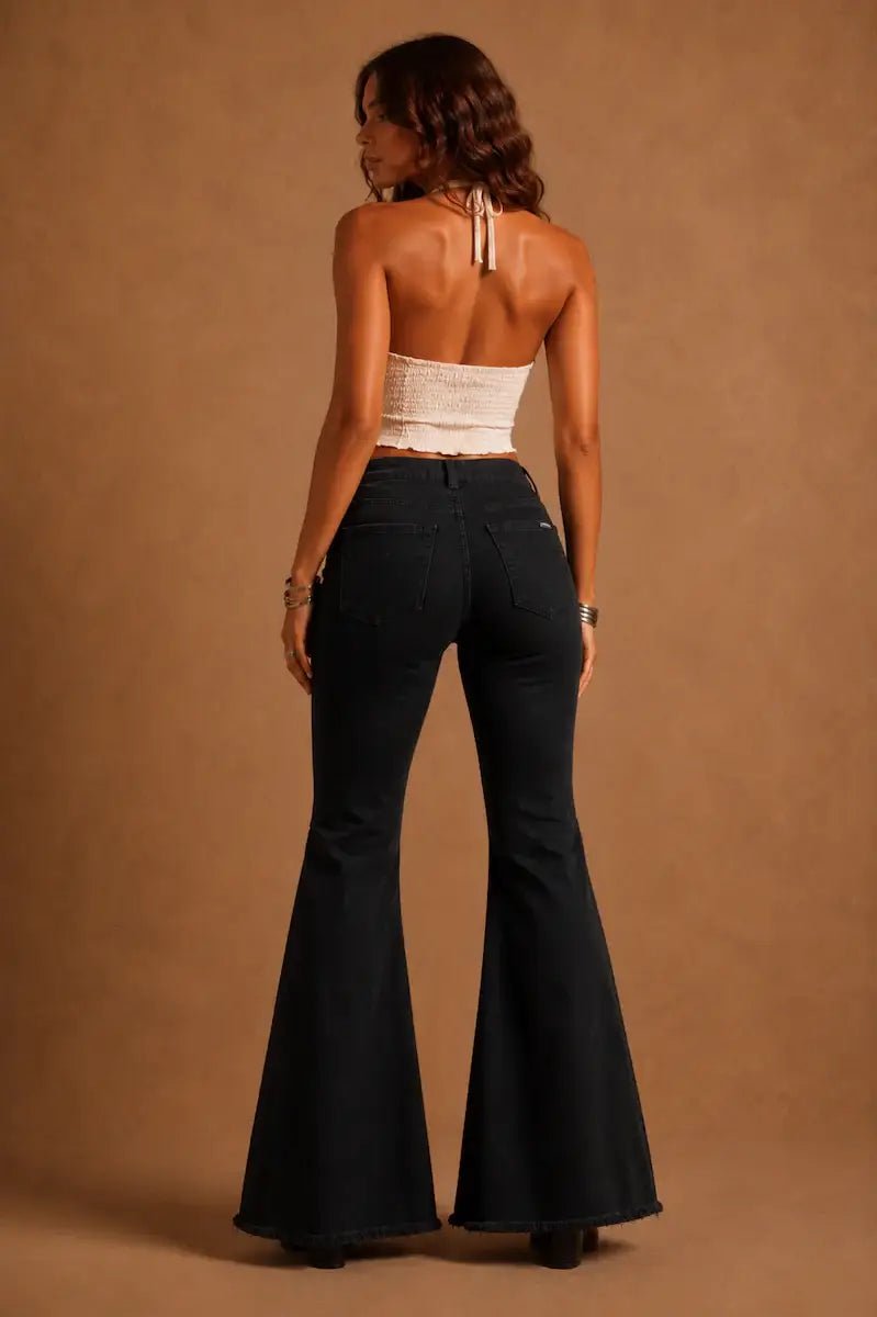 Wild West Studded Bell Bottom Jean Cowhide - UnLaced Boutique