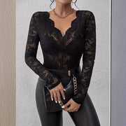 Women's Floral Lace Sheer Top with Scalloped Trim - UnLaced Boutique