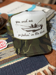 You And Me Go Fishin In The Dark Trucker Hat - Camo & White - UnLaced Boutique